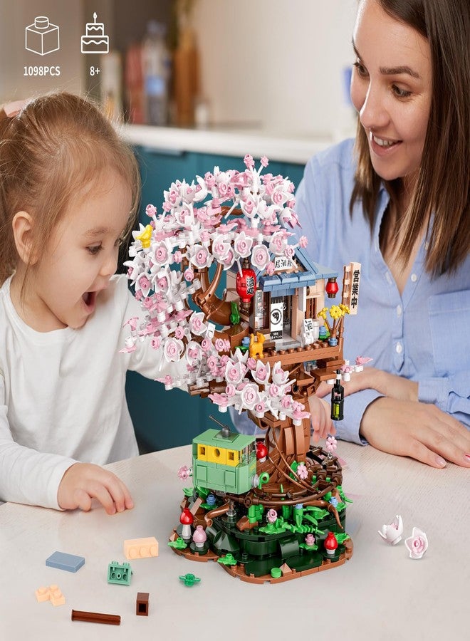 TOY PLAYER مجموعة بناء شجرة الكرز للأطفال من 8-12 سنة، متوافقة مع ليغو فريندز، منزل الزهور متجر إيزاكايا الياباني مع كتل بناء مضيئة للبالغين، هدية لعبة للأطفال (1098 قطعة) - Image 4